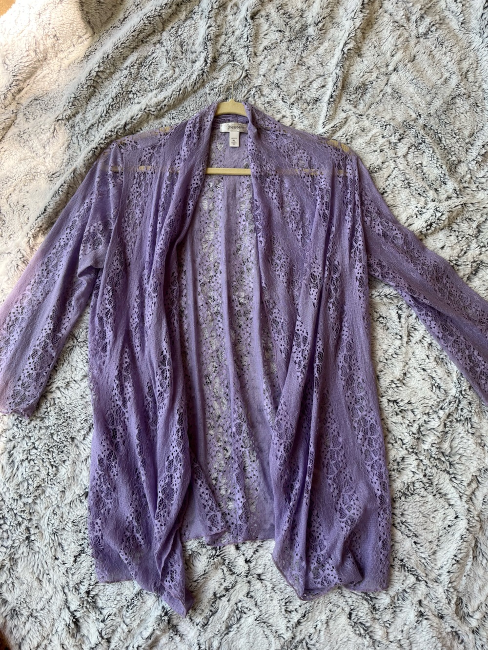 Dress Barn Lilac Lace Open-Front Cardigan
